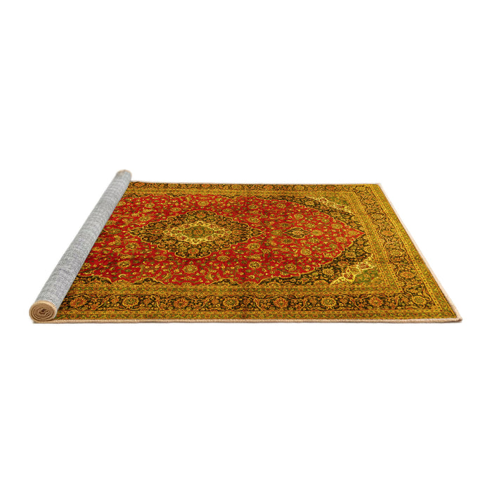 Sideview of Machine Washable Medallion Yellow Traditional Rug, wshtr2227yw