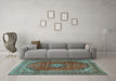 Machine Washable Medallion Light Blue Traditional Rug in a Living Room, wshtr2227lblu