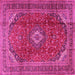 Square Machine Washable Medallion Pink Traditional Rug, wshtr2227pnk