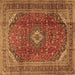 Square Machine Washable Medallion Brown Traditional Rug, wshtr2227brn