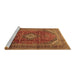 Sideview of Machine Washable Medallion Brown Traditional Rug, wshtr2227brn