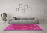 Machine Washable Medallion Pink Traditional Rug, wshtr2227pnk