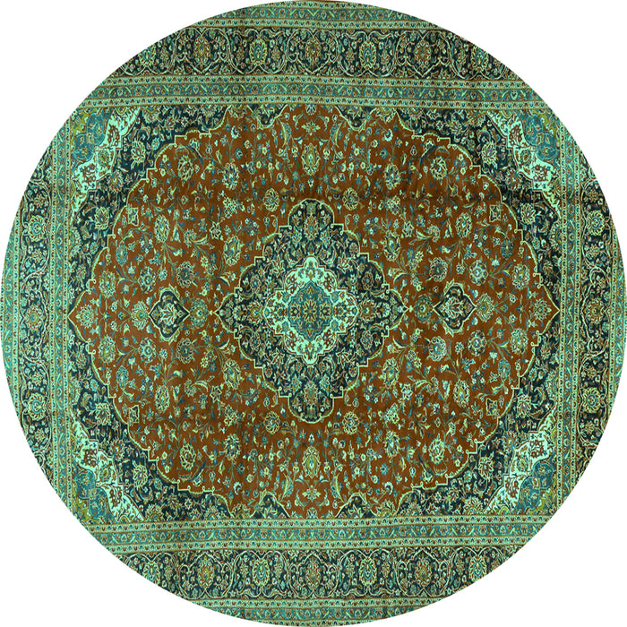 Round Medallion Turquoise Traditional Rug, tr2227turq