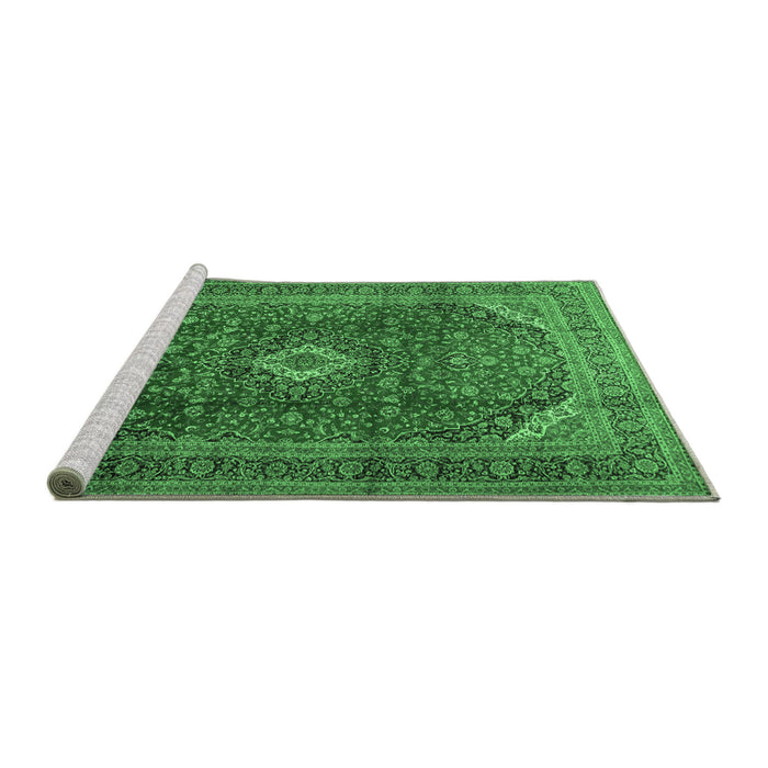 Sideview of Machine Washable Medallion Emerald Green Traditional Area Rugs, wshtr2227emgrn