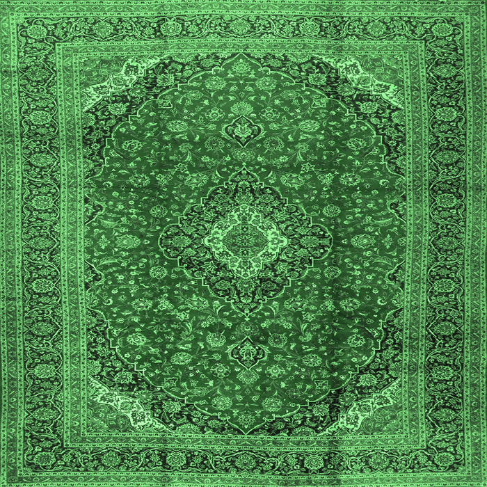 Square Machine Washable Medallion Emerald Green Traditional Area Rugs, wshtr2227emgrn