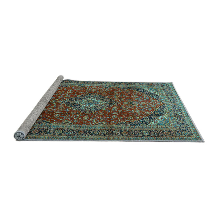 Sideview of Machine Washable Medallion Light Blue Traditional Rug, wshtr2227lblu