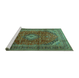 Sideview of Machine Washable Medallion Turquoise Traditional Area Rugs, wshtr2227turq