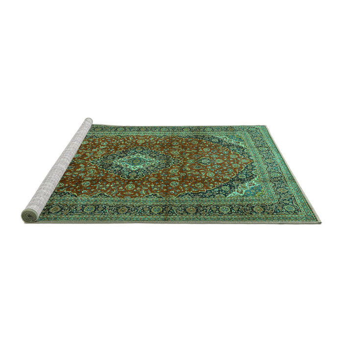 Sideview of Machine Washable Medallion Turquoise Traditional Area Rugs, wshtr2227turq