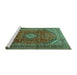 Sideview of Machine Washable Medallion Turquoise Traditional Area Rugs, wshtr2227turq