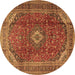 Round Machine Washable Medallion Brown Traditional Rug, wshtr2227brn