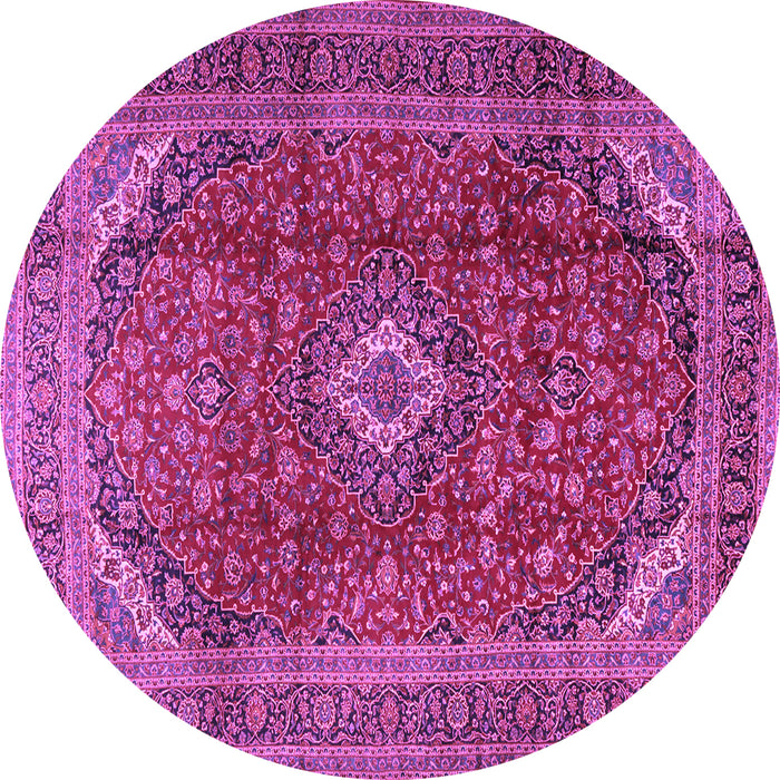 Round Machine Washable Medallion Purple Traditional Area Rugs, wshtr2227pur