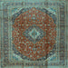 Square Machine Washable Medallion Light Blue Traditional Rug, wshtr2227lblu