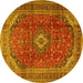 Round Machine Washable Medallion Yellow Traditional Rug, wshtr2227yw