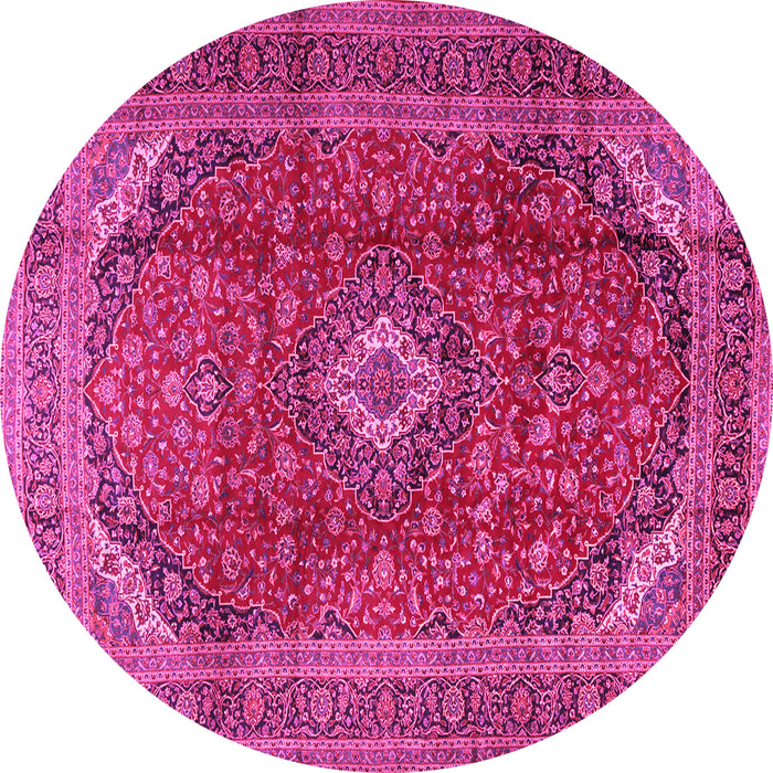 Round Machine Washable Medallion Pink Traditional Rug, wshtr2227pnk