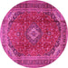 Round Machine Washable Medallion Pink Traditional Rug, wshtr2227pnk