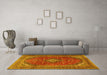 Machine Washable Medallion Yellow Traditional Rug in a Living Room, wshtr2227yw