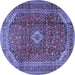 Round Machine Washable Medallion Blue Traditional Rug, wshtr2227blu