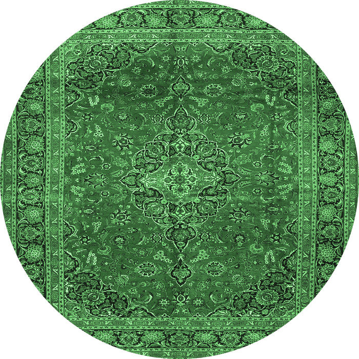 Round Medallion Emerald Green Traditional Rug, tr2228emgrn