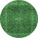 Round Medallion Emerald Green Traditional Rug, tr2228emgrn