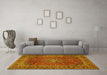 Machine Washable Medallion Yellow Traditional Rug in a Living Room, wshtr2228yw