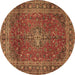 Round Machine Washable Medallion Brown Traditional Rug, wshtr2228brn