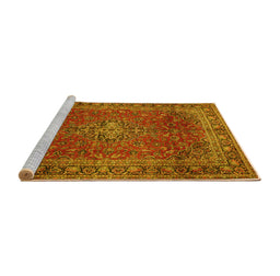 Sideview of Machine Washable Medallion Yellow Traditional Rug, wshtr2228yw