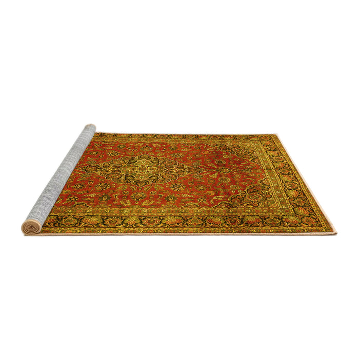 Sideview of Machine Washable Medallion Yellow Traditional Rug, wshtr2228yw