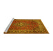 Sideview of Machine Washable Medallion Yellow Traditional Rug, wshtr2228yw