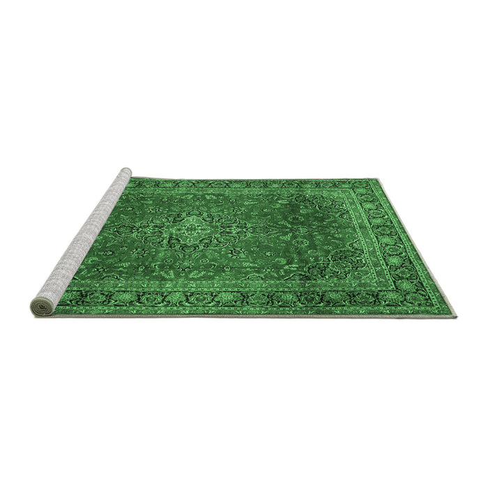 Sideview of Machine Washable Medallion Emerald Green Traditional Area Rugs, wshtr2228emgrn