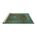 Sideview of Machine Washable Medallion Turquoise Traditional Area Rugs, wshtr2228turq