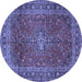 Round Machine Washable Medallion Blue Traditional Rug, wshtr2228blu