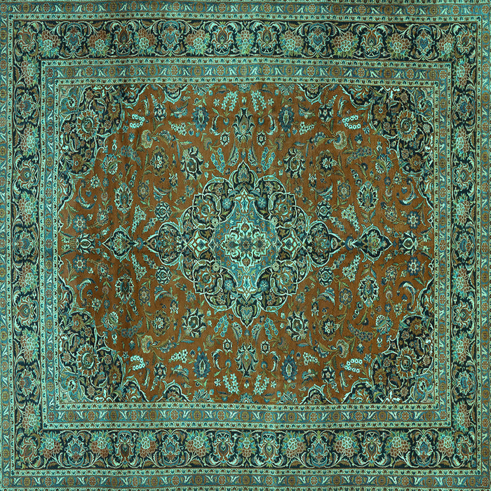 Square Machine Washable Medallion Turquoise Traditional Area Rugs, wshtr2228turq