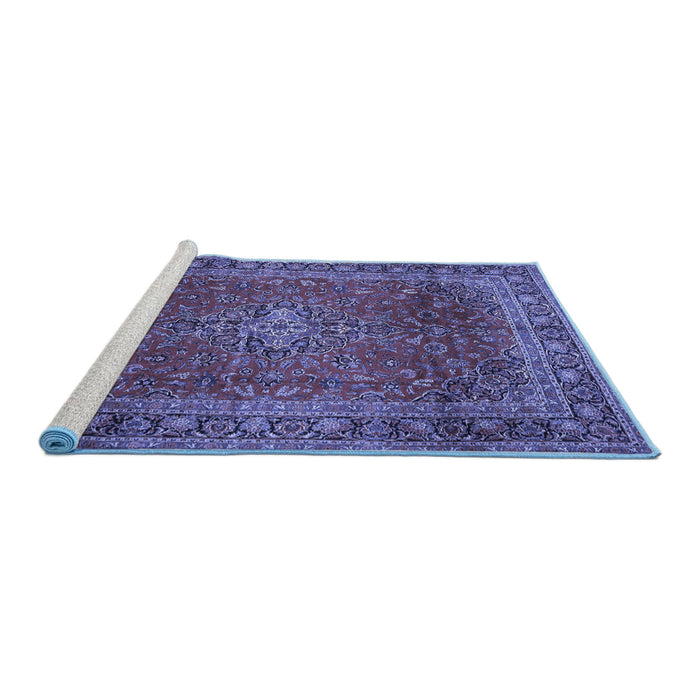 Sideview of Machine Washable Medallion Blue Traditional Rug, wshtr2228blu