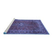 Sideview of Machine Washable Medallion Blue Traditional Rug, wshtr2228blu