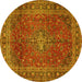 Round Medallion Yellow Traditional Rug, tr2228yw