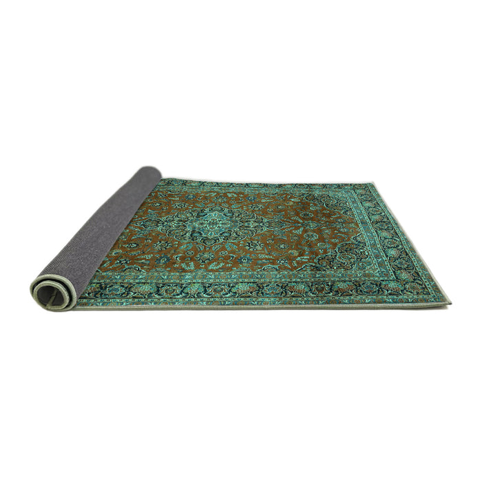 Sideview of Medallion Turquoise Traditional Rug, tr2228turq