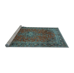 Sideview of Machine Washable Medallion Light Blue Traditional Rug, wshtr2228lblu