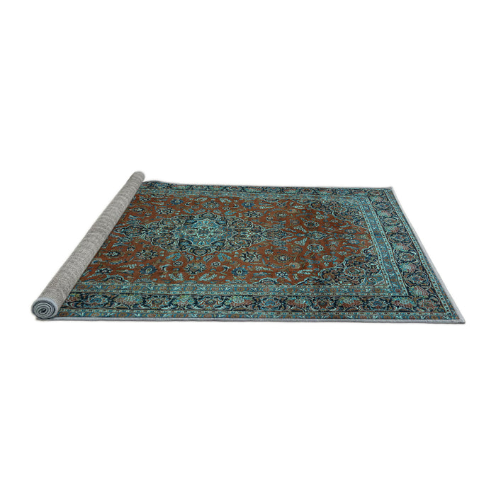 Sideview of Machine Washable Medallion Light Blue Traditional Rug, wshtr2228lblu