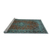 Sideview of Machine Washable Medallion Light Blue Traditional Rug, wshtr2228lblu