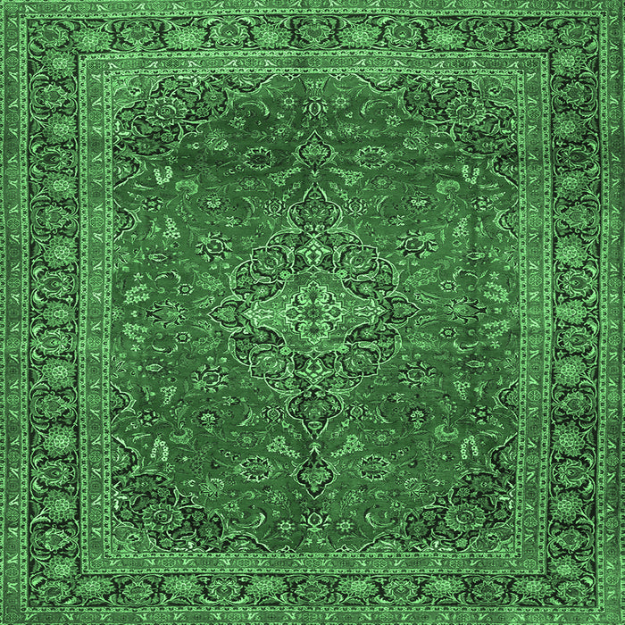 Square Machine Washable Medallion Emerald Green Traditional Area Rugs, wshtr2228emgrn