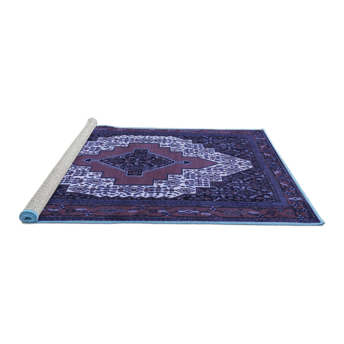 Sideview of Machine Washable Persian Blue Traditional Rug, wshtr2229blu