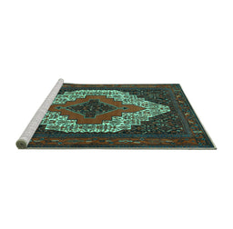 Sideview of Machine Washable Persian Turquoise Traditional Area Rugs, wshtr2229turq