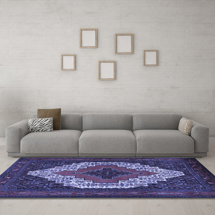 Machine Washable Persian Blue Traditional Rug in a Living Room, wshtr2229blu