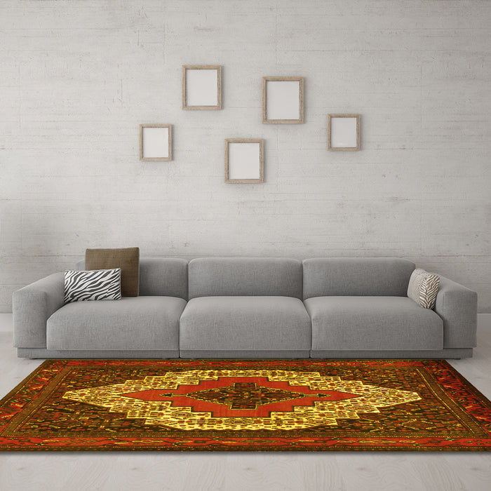 Machine Washable Persian Yellow Traditional Rug in a Living Room, wshtr2229yw
