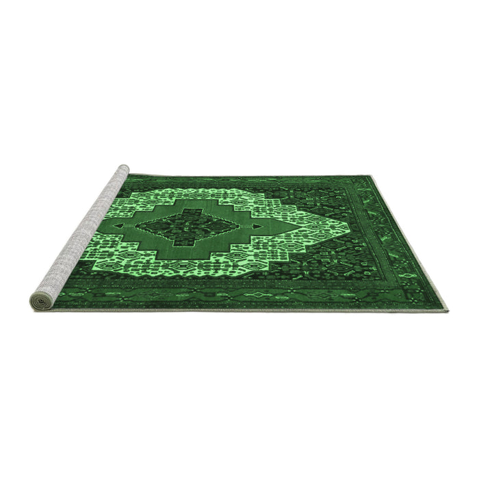 Sideview of Machine Washable Persian Emerald Green Traditional Area Rugs, wshtr2229emgrn