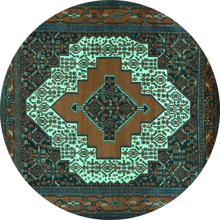 Round Machine Washable Persian Turquoise Traditional Area Rugs, wshtr2229turq