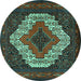 Round Machine Washable Persian Turquoise Traditional Area Rugs, wshtr2229turq