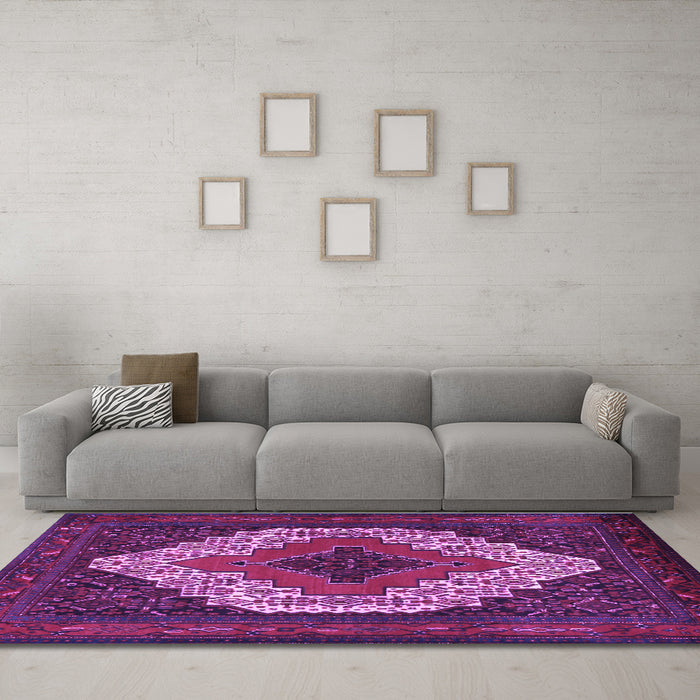 Machine Washable Persian Purple Traditional Area Rugs in a Living Room, wshtr2229pur