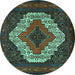 Round Persian Turquoise Traditional Rug, tr2229turq