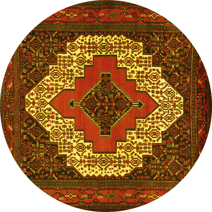 Round Machine Washable Persian Yellow Traditional Rug, wshtr2229yw